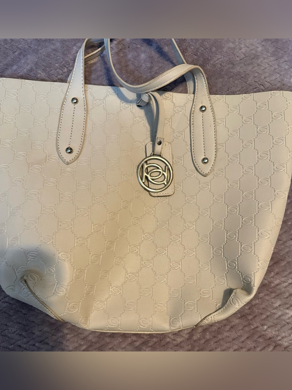 Y2K Bebe Cream Tote Bag with Silver Medallion